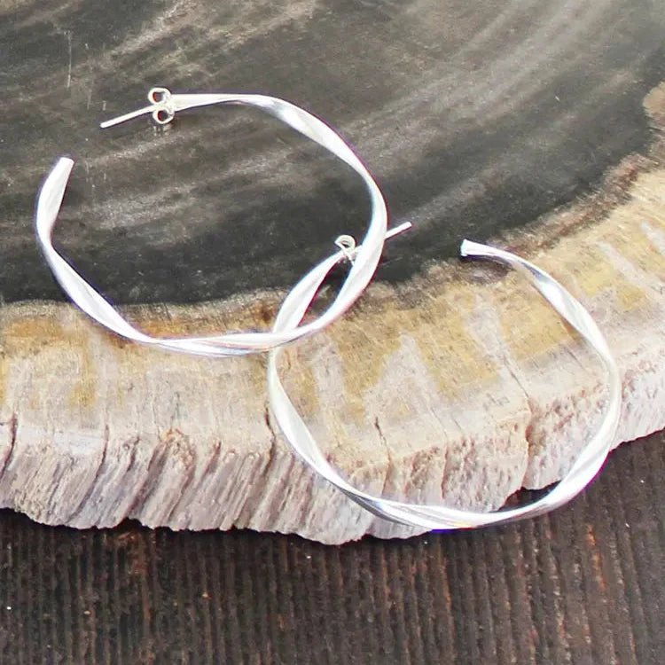 Silver Plated Open Twisted Hoop Earrings - Simply Rye