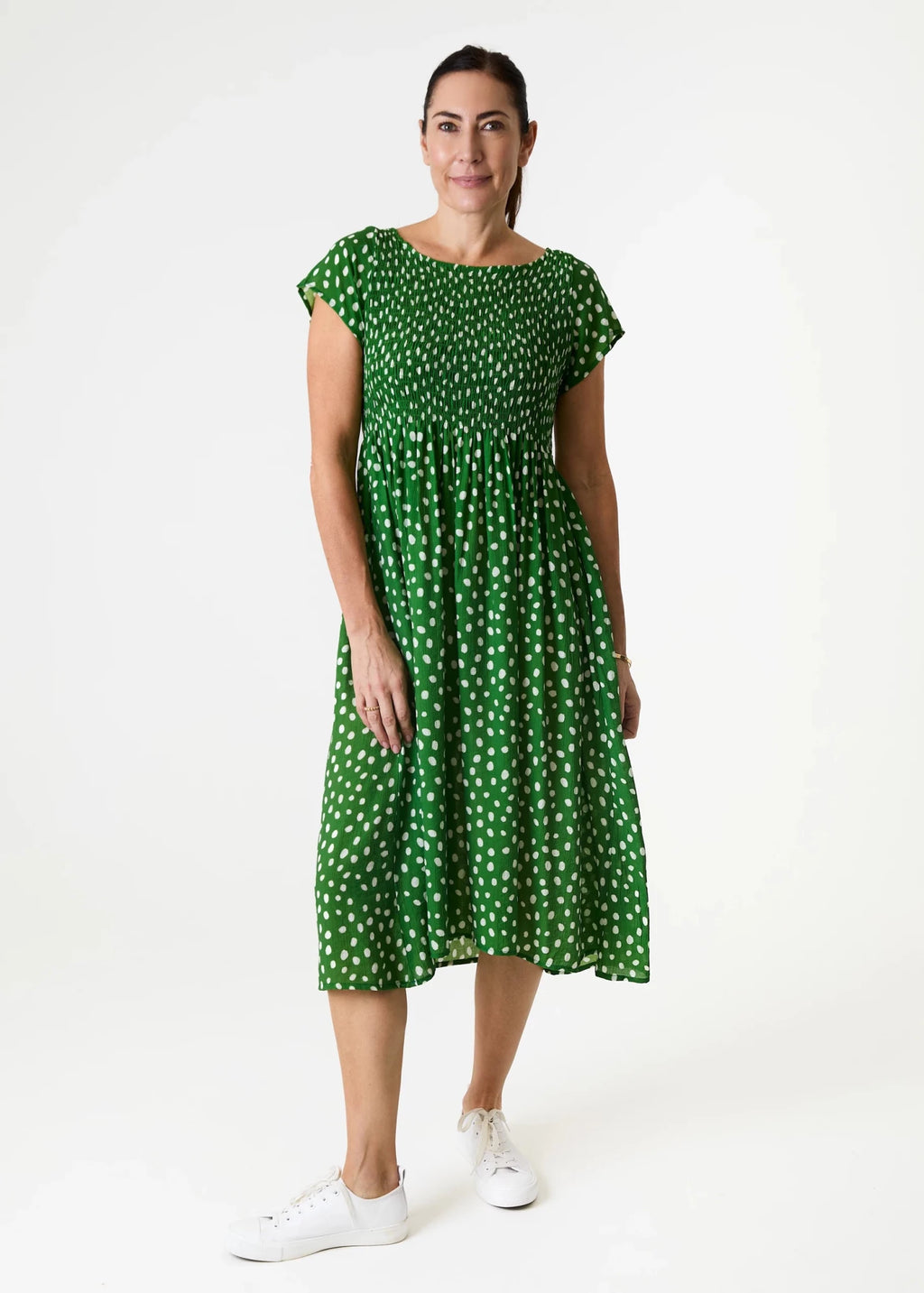 Smudge Spot Short Sleeve Shirring Dress - Simply Rye