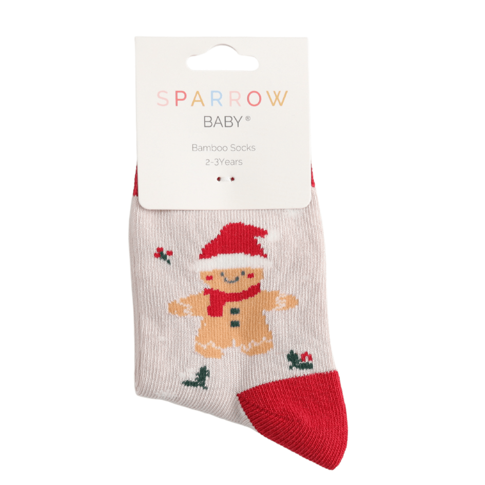 Sparrow Baby Gingerbread Christmas Socks - Silver - Simply Rye