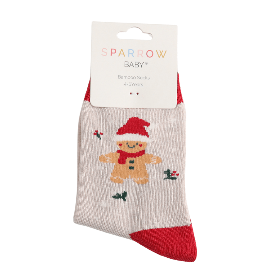 Sparrow Baby Gingerbread Christmas Socks - Silver - Simply Rye