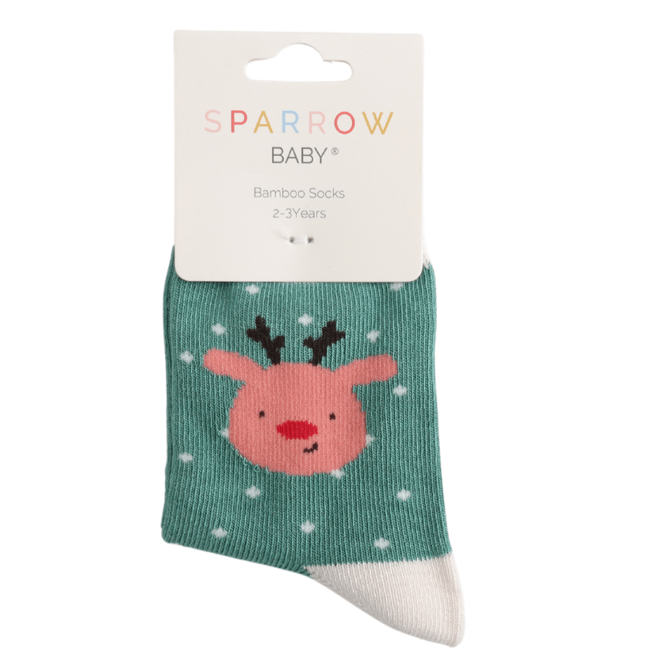 Sparrow Baby Green Reindeer Socks - Simply Rye