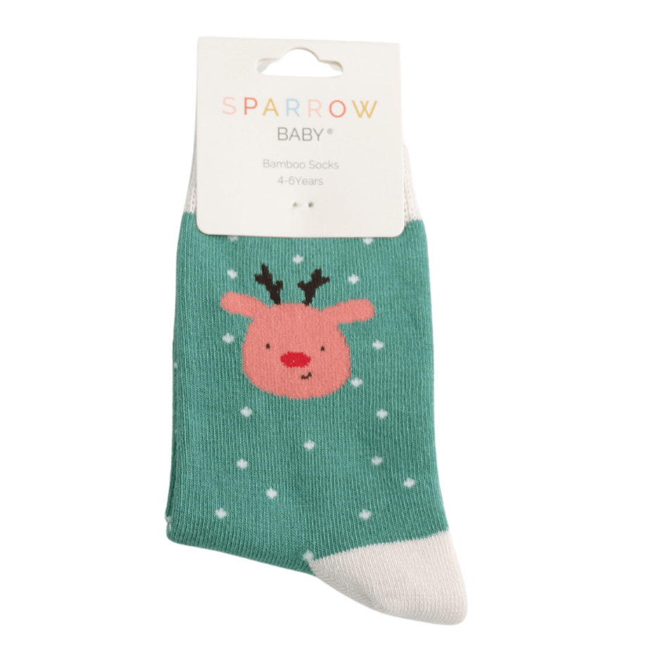 Sparrow Baby Green Reindeer Socks - Simply Rye