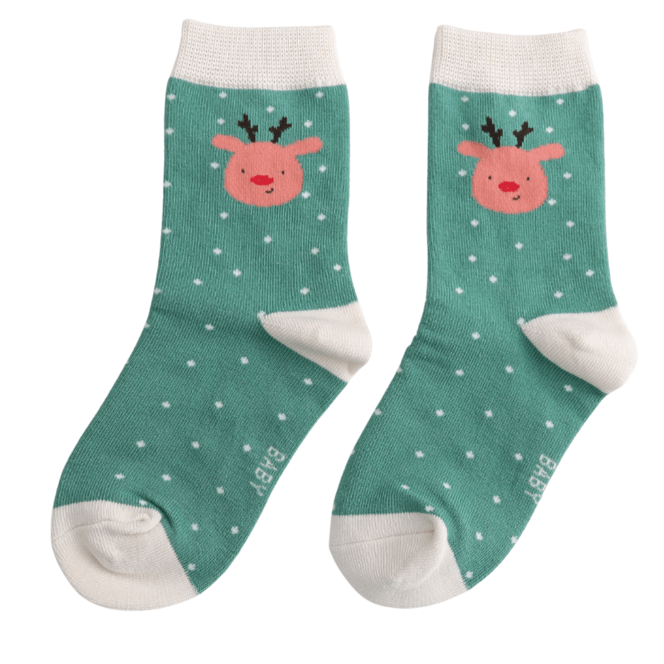 Sparrow Baby Green Reindeer Socks - Simply Rye