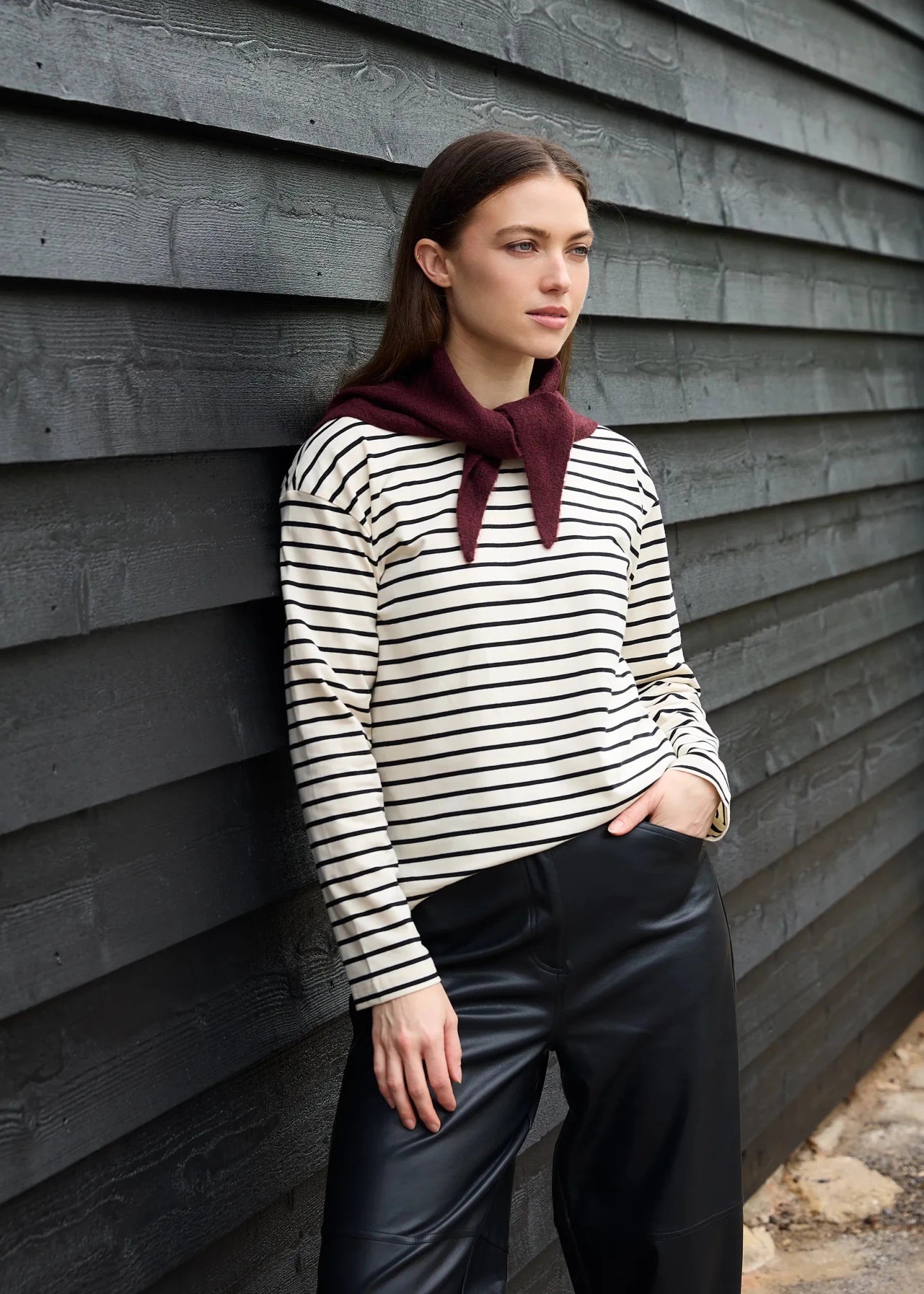 Stripe Crew Neck Long Sleeve T-Shirt - Ivory - Simply Rye