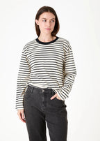 Stripe Crew Neck Long Sleeve T-Shirt - Ivory - Simply Rye