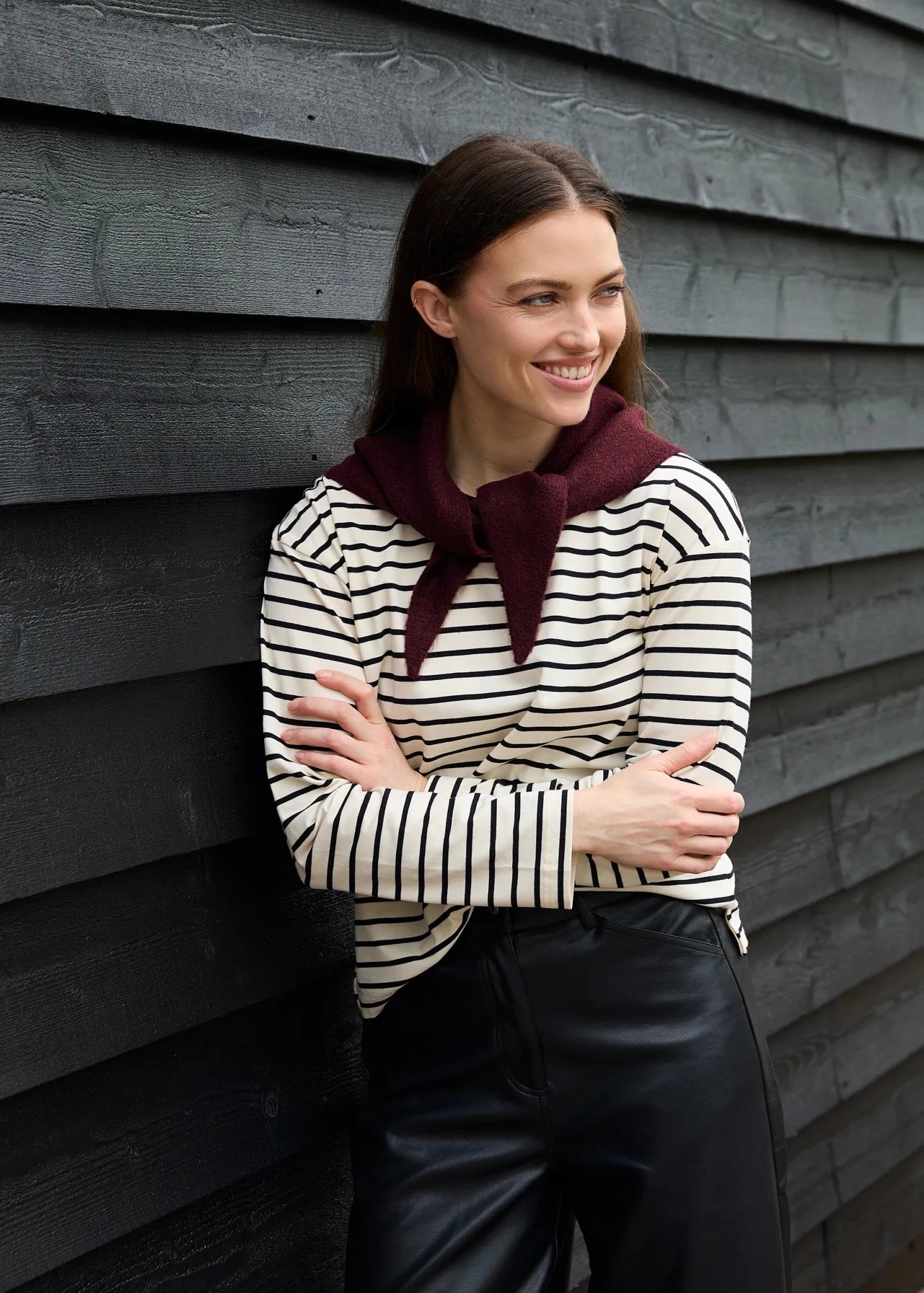 Stripe Crew Neck Long Sleeve T-Shirt - Ivory - Simply Rye