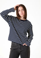 Stripe Crew Neck Long Sleeve T-Shirt - Navy - Simply Rye