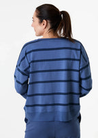 Stripe Crew Neck Sweatshirt - Denim - Simply Rye