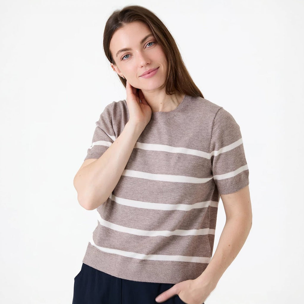 Stripe Short Sleeve Jumper - Mink - Simply Rye