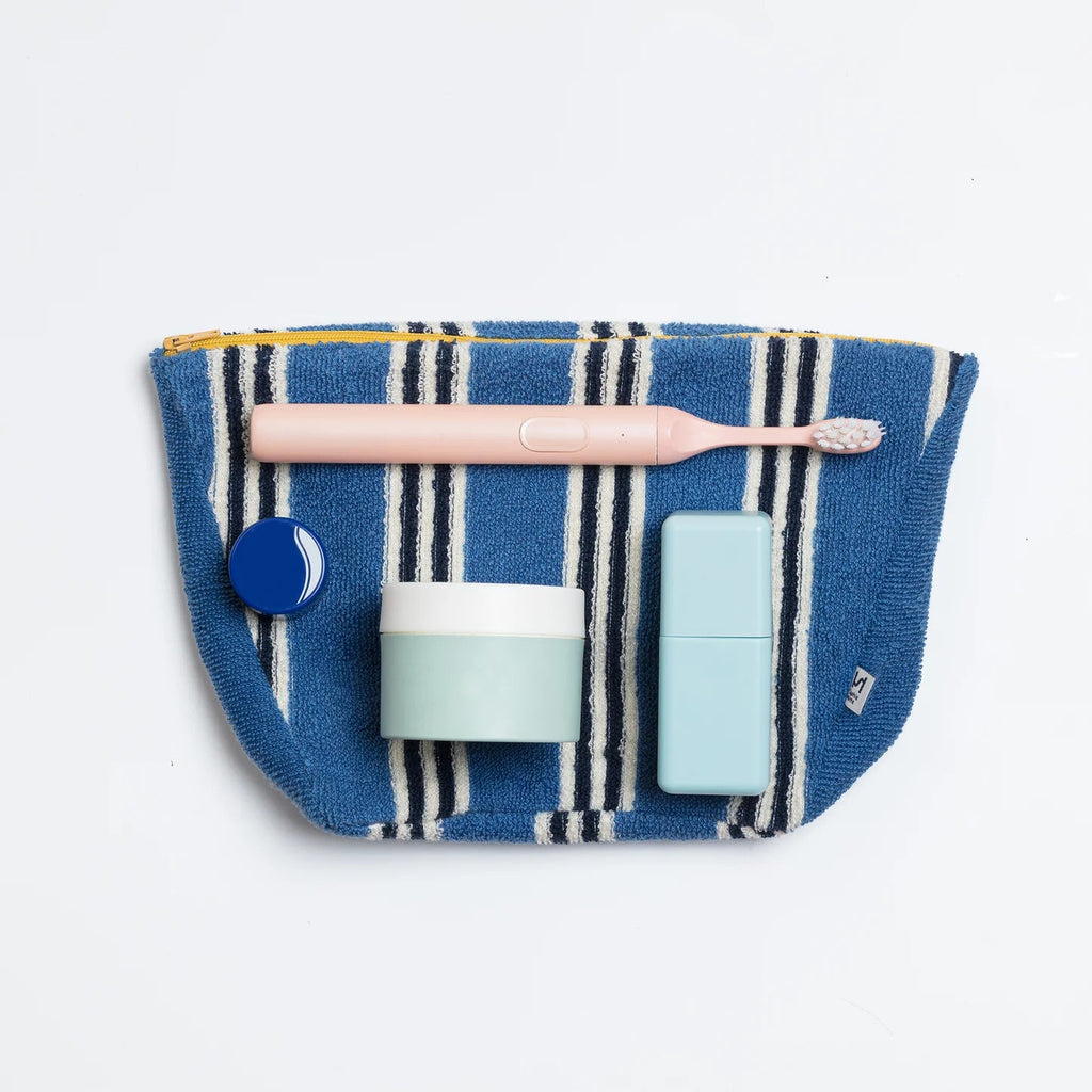Striped Terry Towelling Wash Bag - Cobalt & Navy - Simply Rye