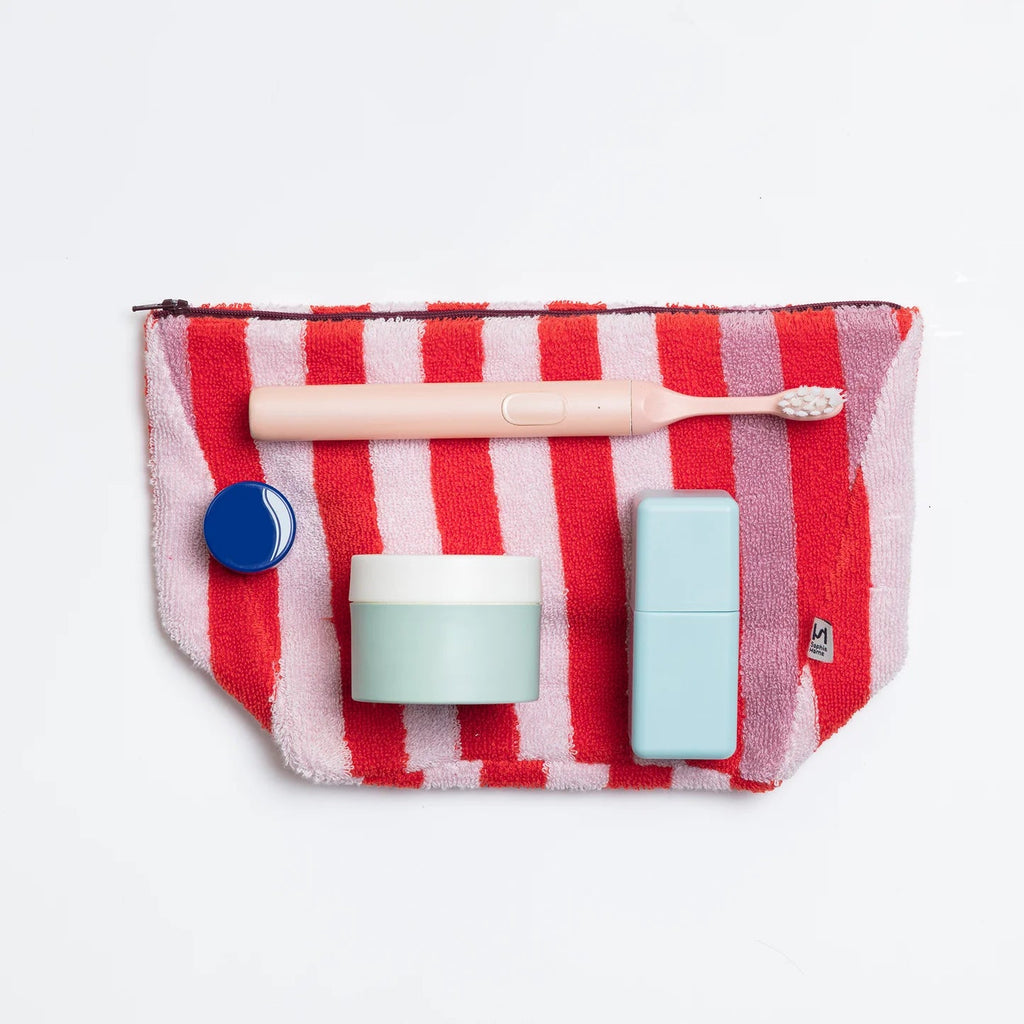 Striped Terry Towelling Wash Bag - Pink & Red - Simply Rye