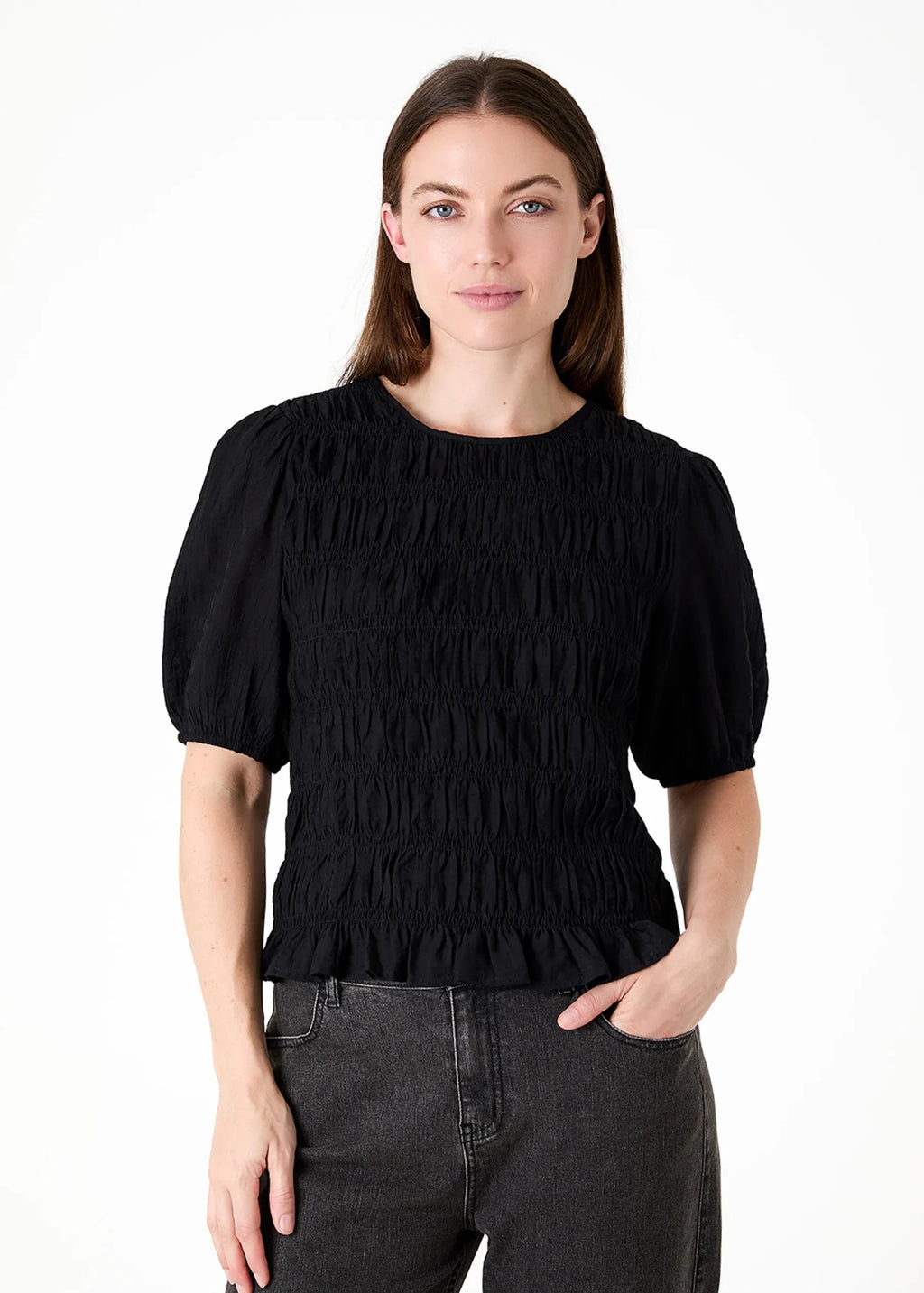 Textured Shirred Bodice Top - Black - Simply Rye