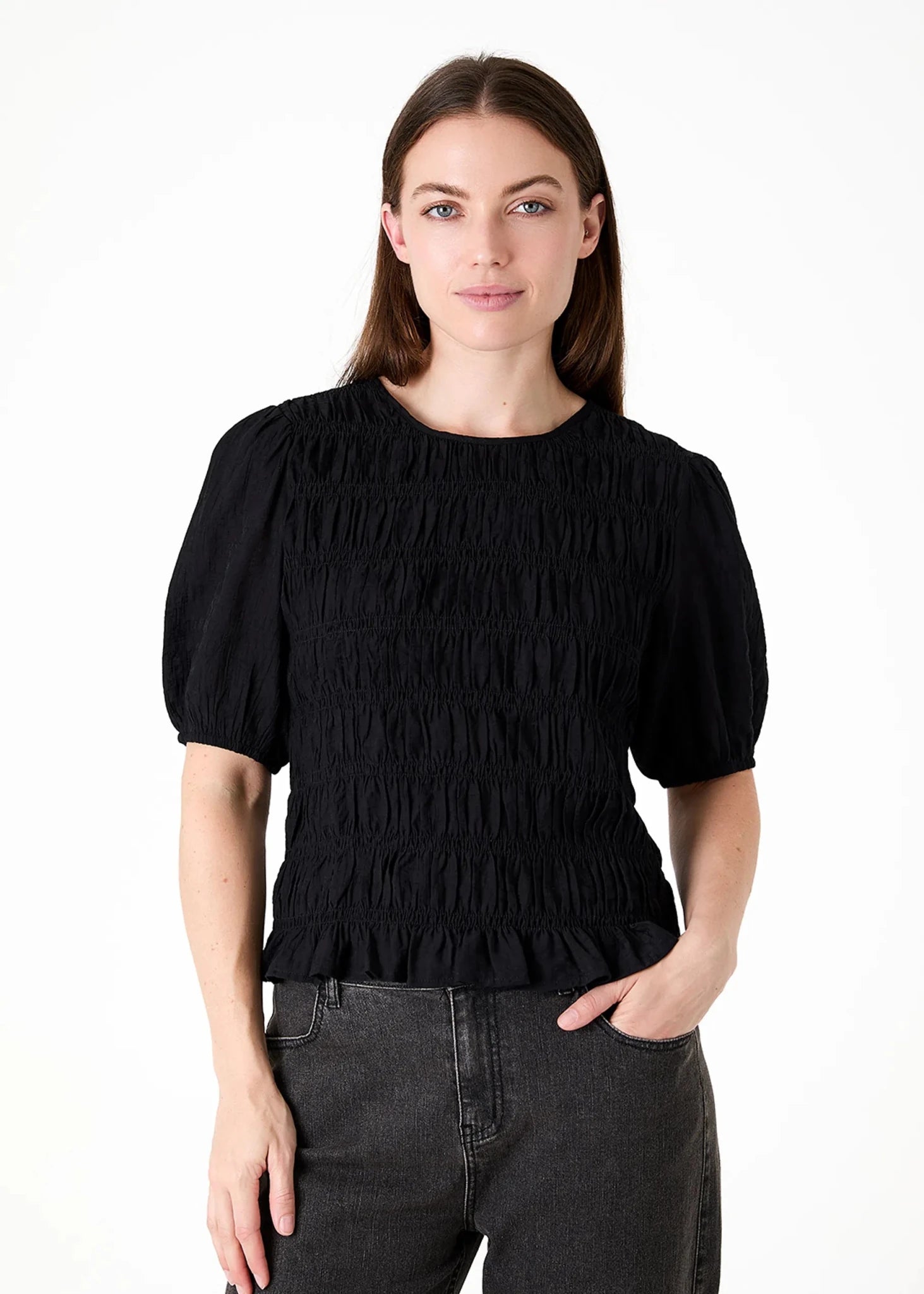 Textured Shirred Bodice Top - Black - Simply Rye