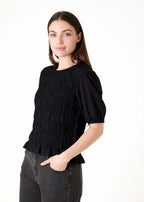 Textured Shirred Bodice Top - Black - Simply Rye