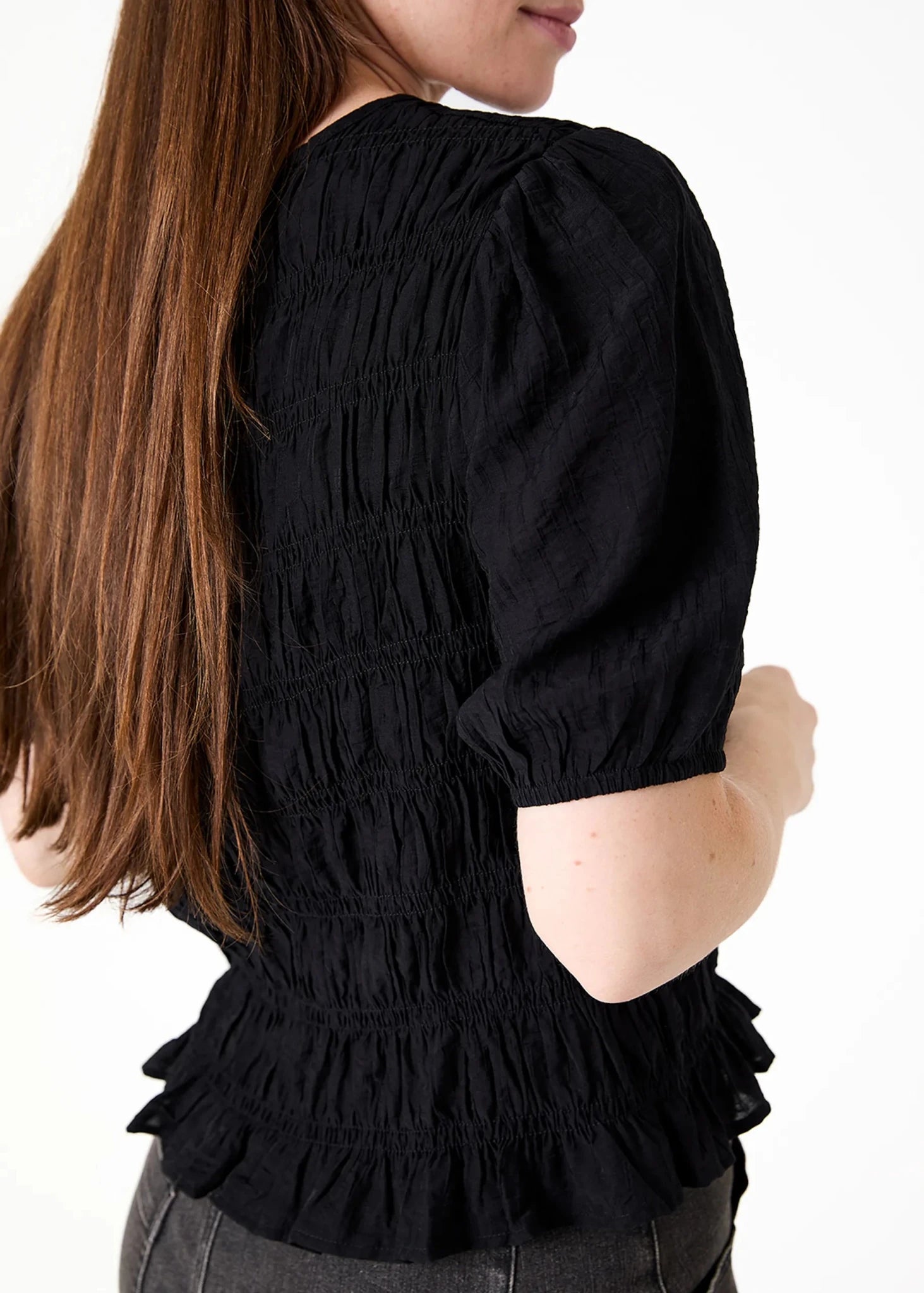 Textured Shirred Bodice Top - Black - Simply Rye