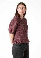 Textured Shirred Bodice Top - Mauve - Simply Rye