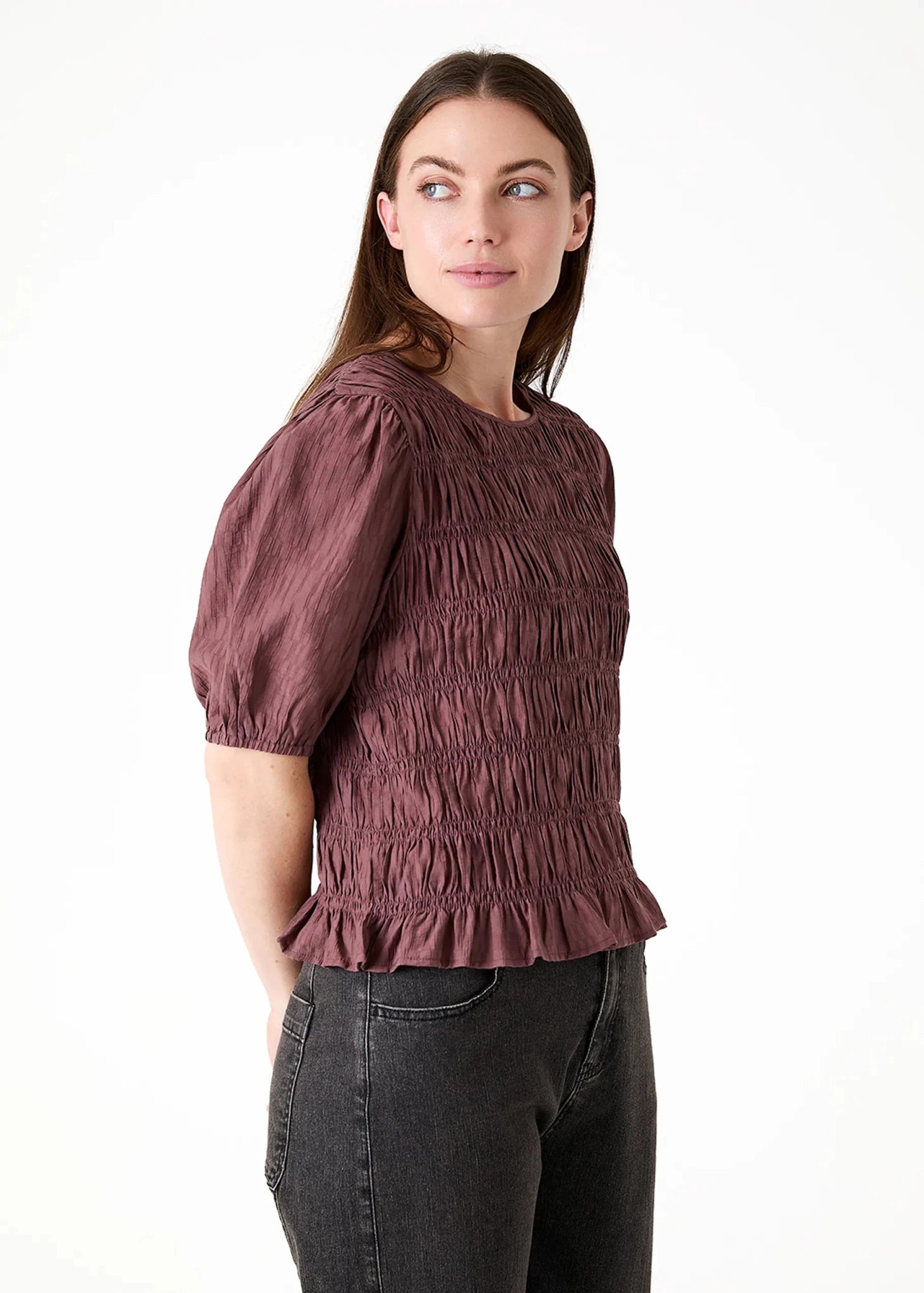 Textured Shirred Bodice Top - Mauve - Simply Rye