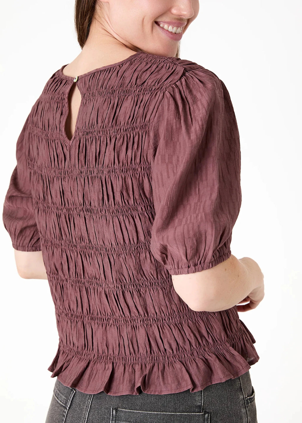 Textured Shirred Bodice Top - Mauve - Simply Rye