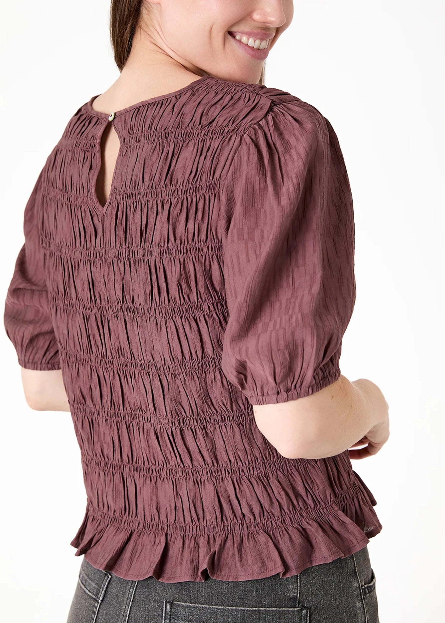 Textured Shirred Bodice Top - Mauve - Simply Rye
