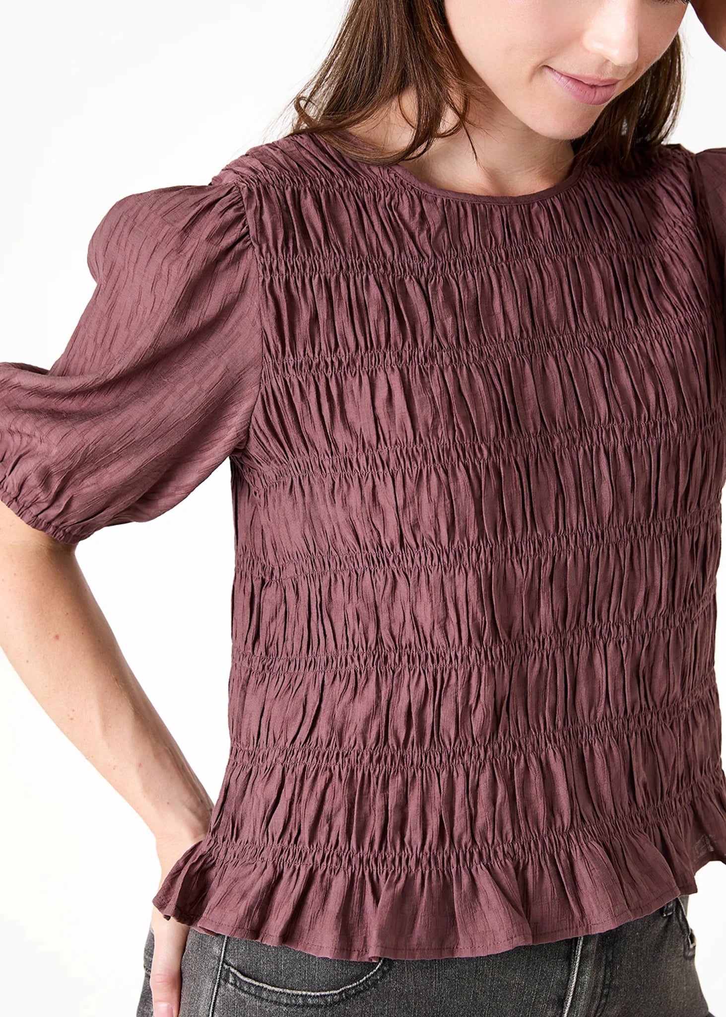 Textured Shirred Bodice Top - Mauve - Simply Rye