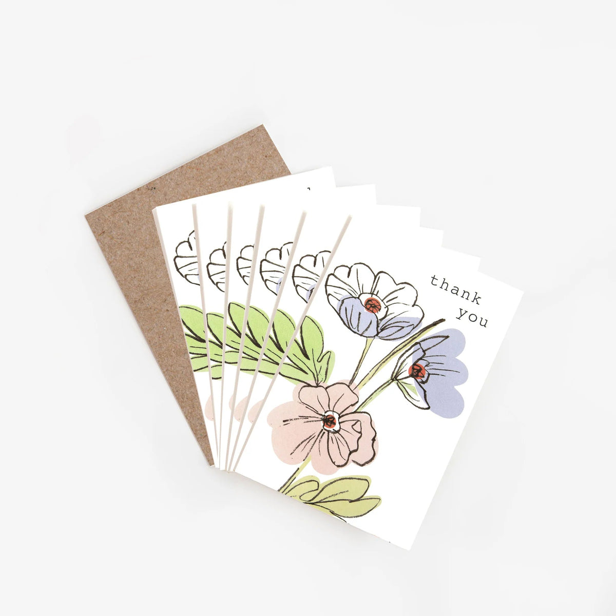 'Thank You' Flower Stems Cards - Pack of 6 - Simply Rye