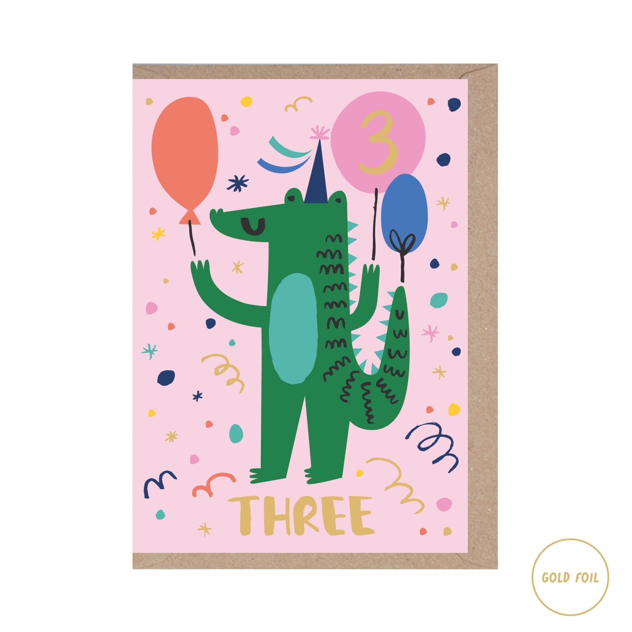 ‘Three’ Crocodile Card - Simply Rye