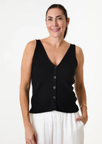 V Neck Button Through Knitted Vest - Black - Simply Rye