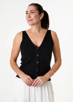 V Neck Button Through Knitted Vest - Black - Simply Rye