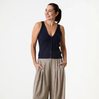 V Neck Button Through Knitted Vest - Navy - Simply Rye