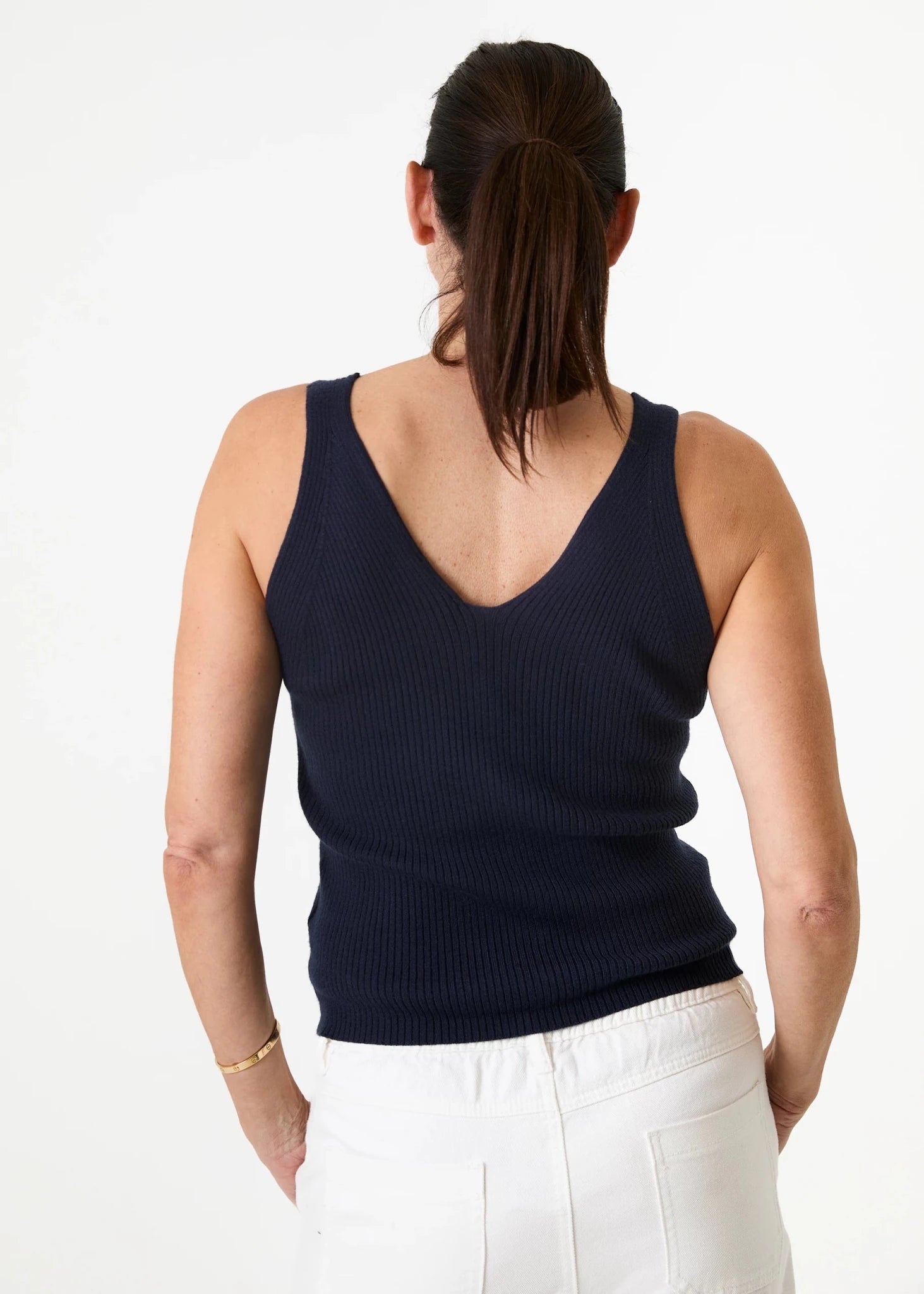 V Neck Button Through Knitted Vest - Navy - Simply Rye