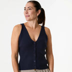 V Neck Button Through Knitted Vest - Navy - Simply Rye