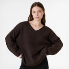 V - Neck Seam Detail Jumper - Chocolate - Simply Rye