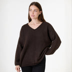 V - Neck Seam Detail Jumper - Chocolate - Simply Rye