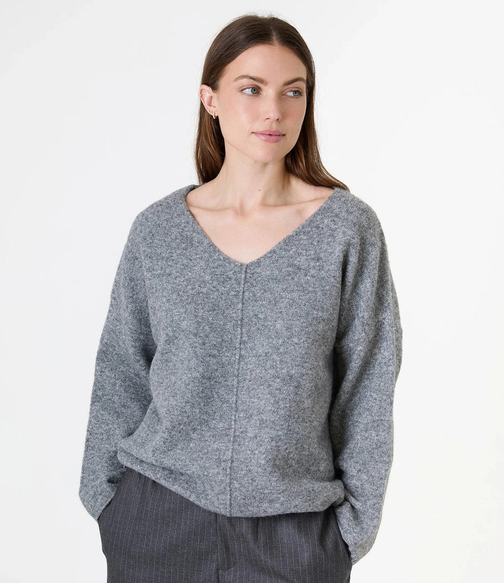 V - Neck Seam Detail Jumper - Mid Grey - Simply Rye
