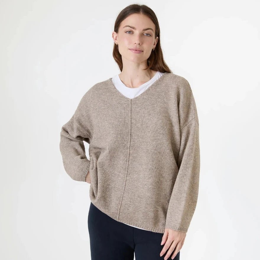 V - Neck Seam Detail Jumper - Mink - Simply Rye