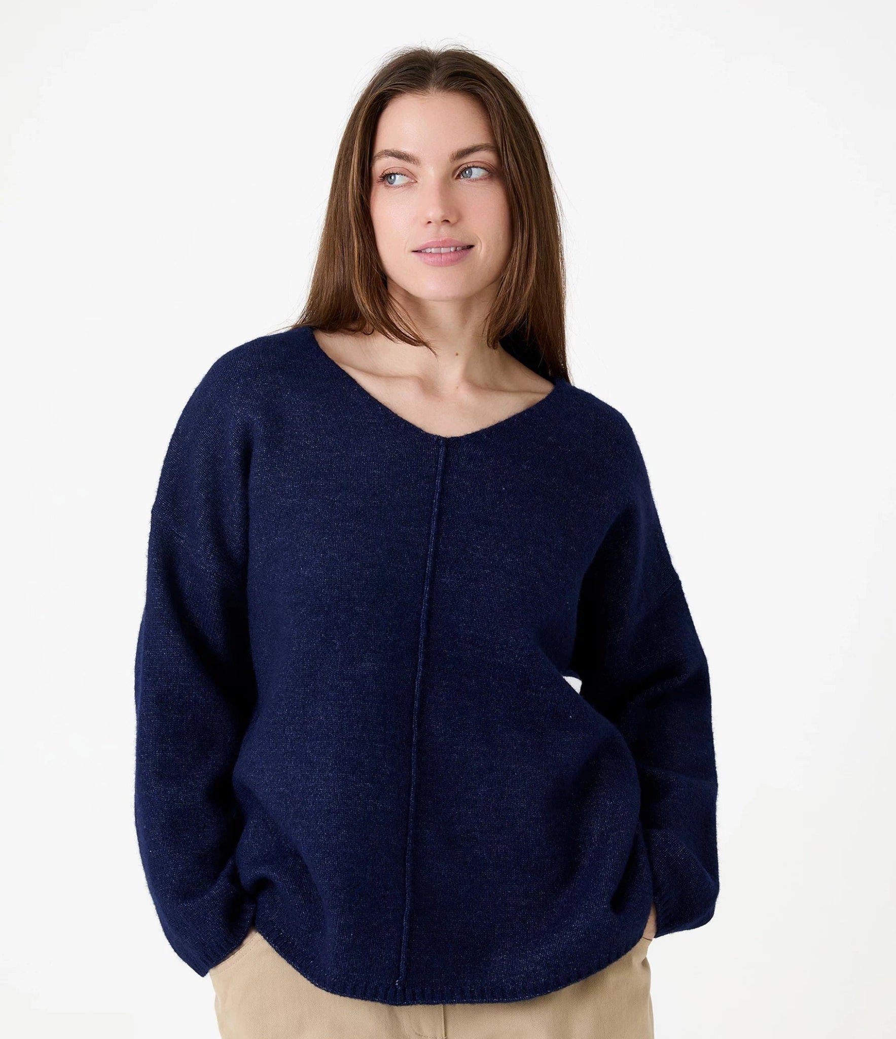 V - Neck Seam Detail Jumper - Navy - Simply Rye