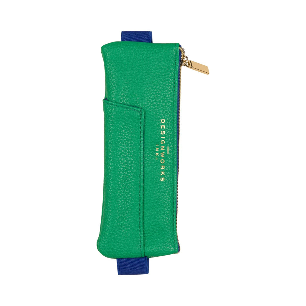 Vegan Leather Pen Pouch - Bright Green/Navy - Simply Rye