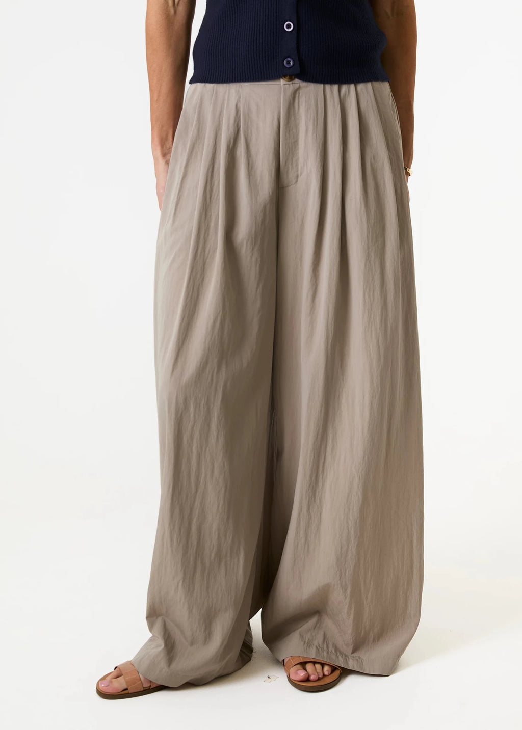 Wide Leg Pleated Palazzo Trousers - Mushroom - Simply Rye