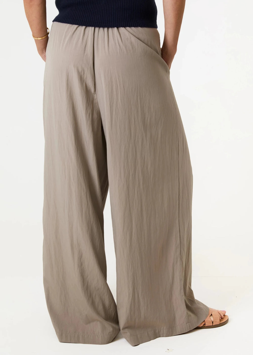 Wide Leg Pleated Palazzo Trousers - Mushroom - Simply Rye