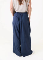Wide Leg Pleated Palazzo Trousers - Navy - Simply Rye