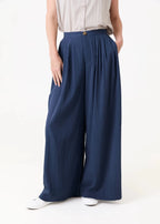 Wide Leg Pleated Palazzo Trousers - Navy - Simply Rye