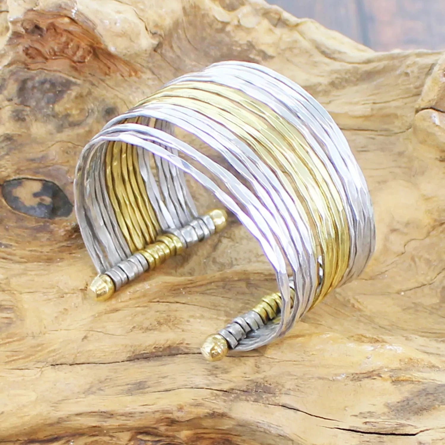 Wide Mixed Metal Strand Cuff Bracelet - Simply Rye