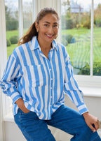 Wide Stripe Patch Pocket Shirt - Blue - Simply Rye