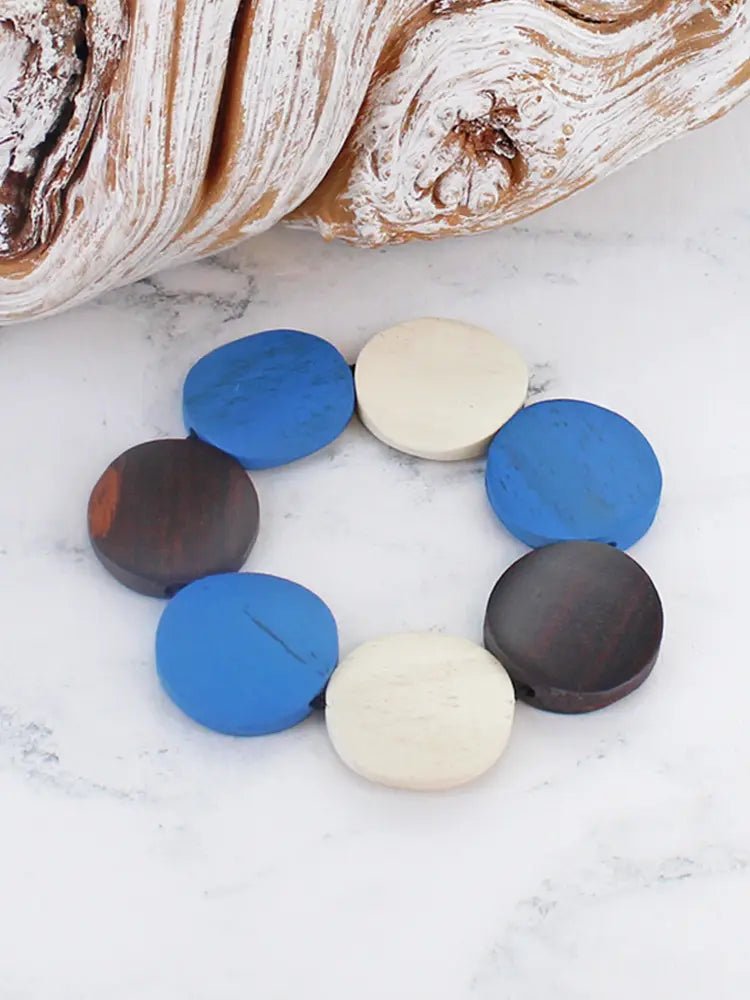 Wooden Disc Bracelet - Blue - Simply Rye
