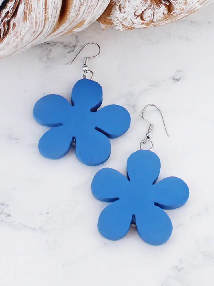 Wooden Flower Earrings - Blue - Simply Rye