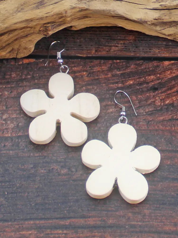 Wooden Flower Earrings - Cream - Simply Rye