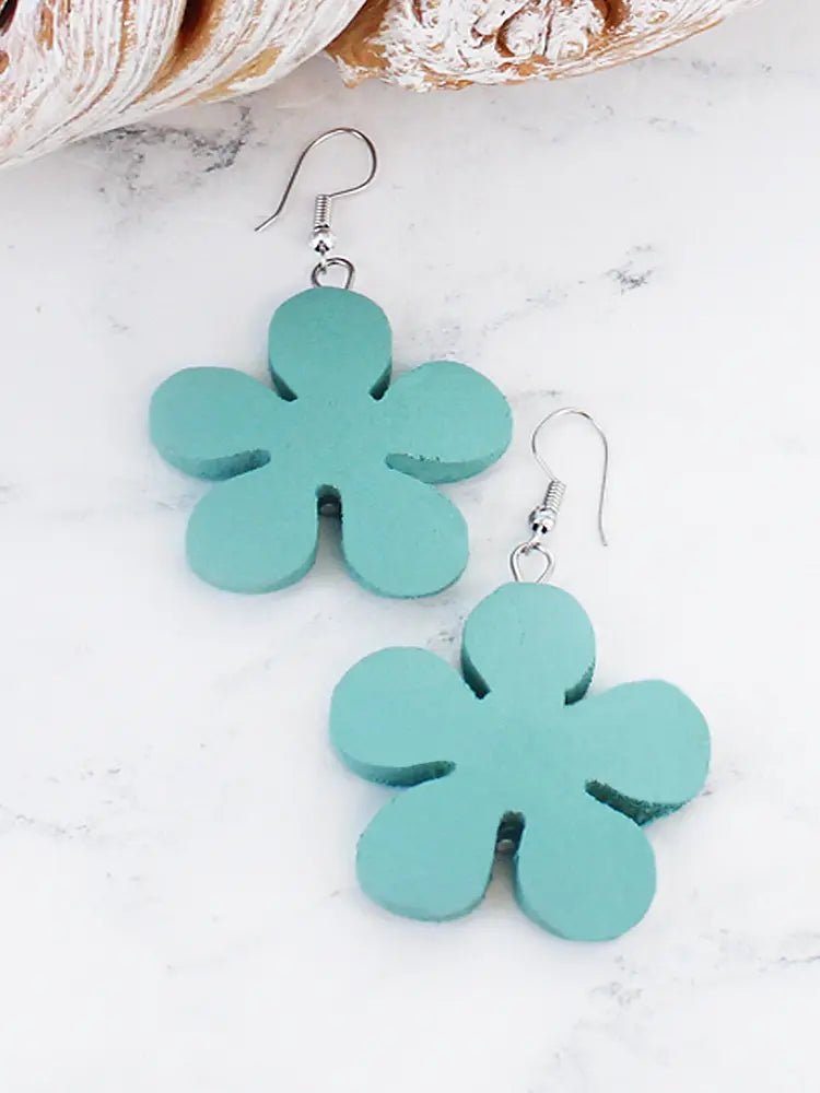 Wooden Flower Earrings - Mint - Simply Rye