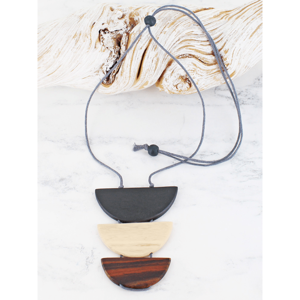 Wooden Half Moon Pendant Necklace - Neutral/Brown - Simply Rye