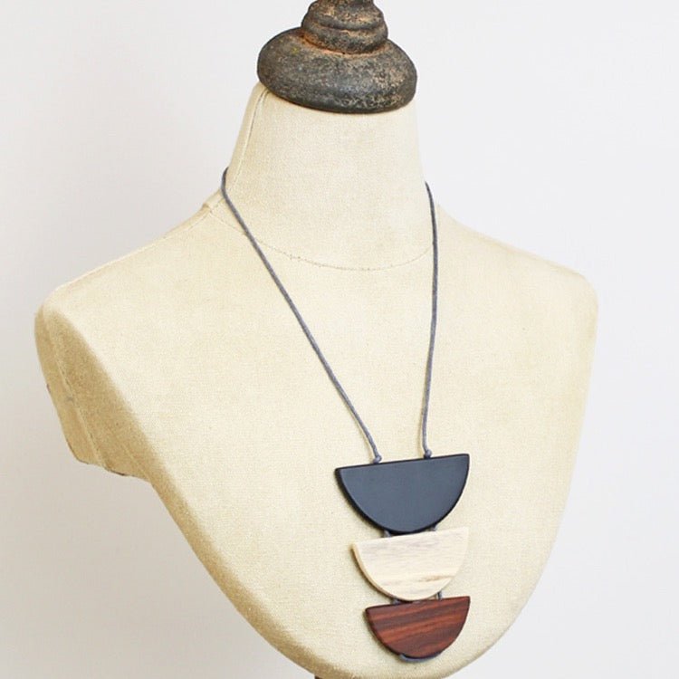 Wooden Half Moon Pendant Necklace - Neutral/Brown - Simply Rye