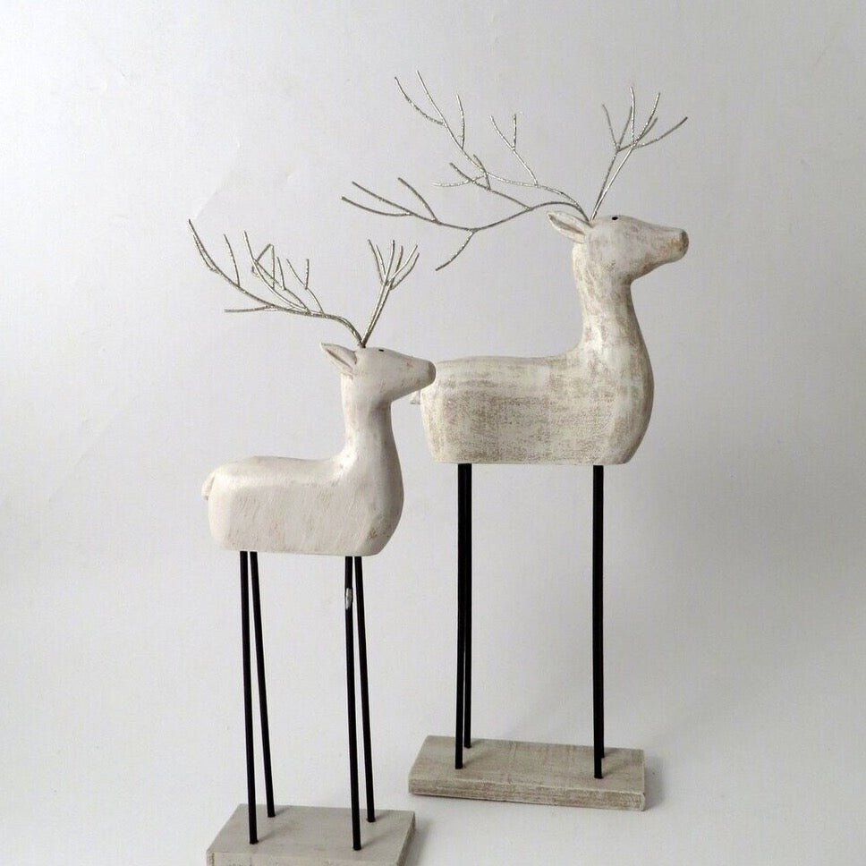 Wooden White Reindeer Christmas Decoration - Simply Rye